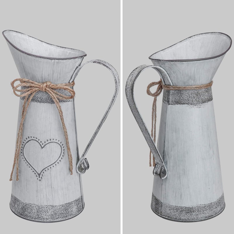 Soyizom Vintage French Pitcher Vase Galvanized Metal Rustic Vases for Dried Flowers,Farmhouse Decorative Pitchers Rustic Watering Milk Jug Vases for Kitchen Home Fireplace Country Decor-11''H Pitcher - Image 3